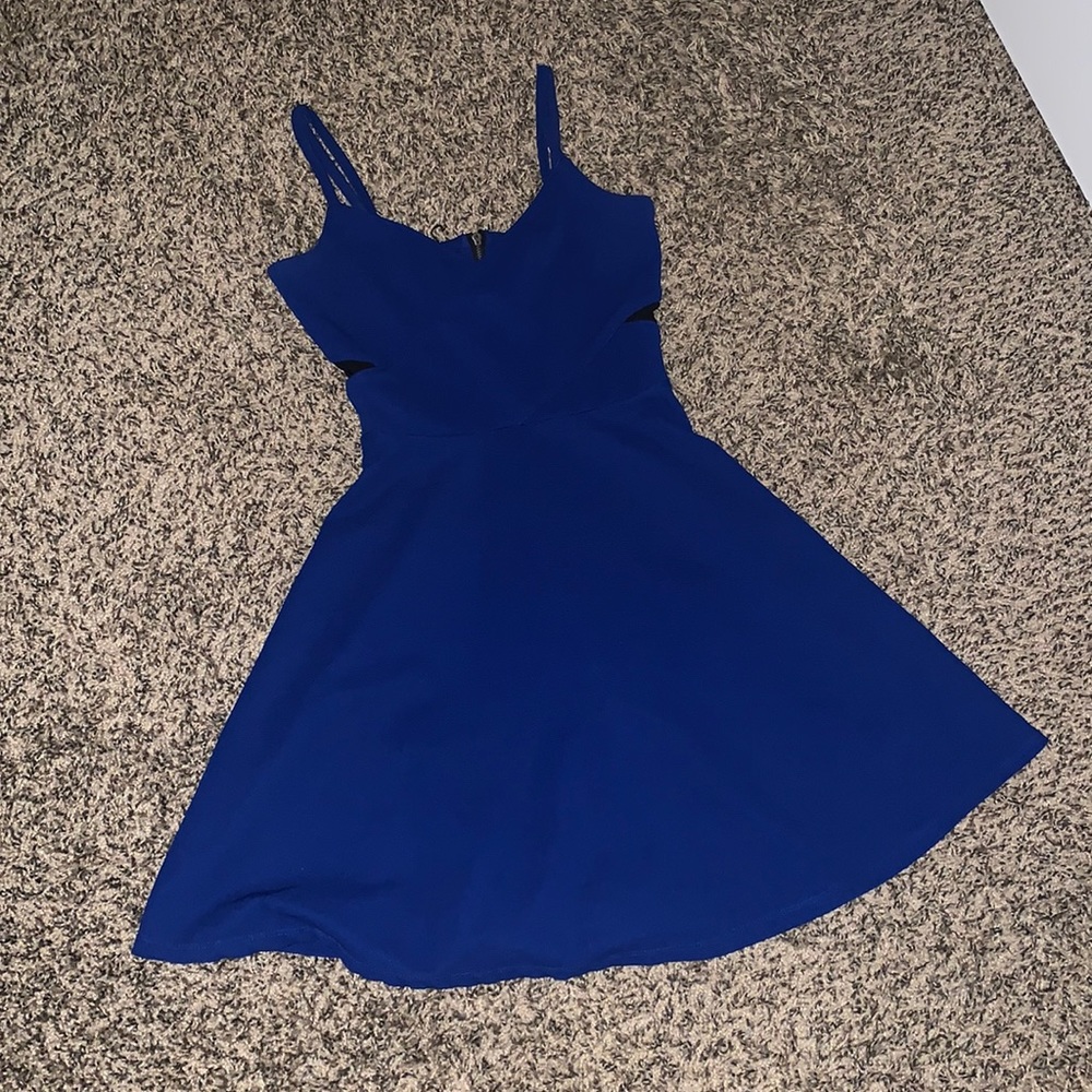 Royal blue side mesh dress